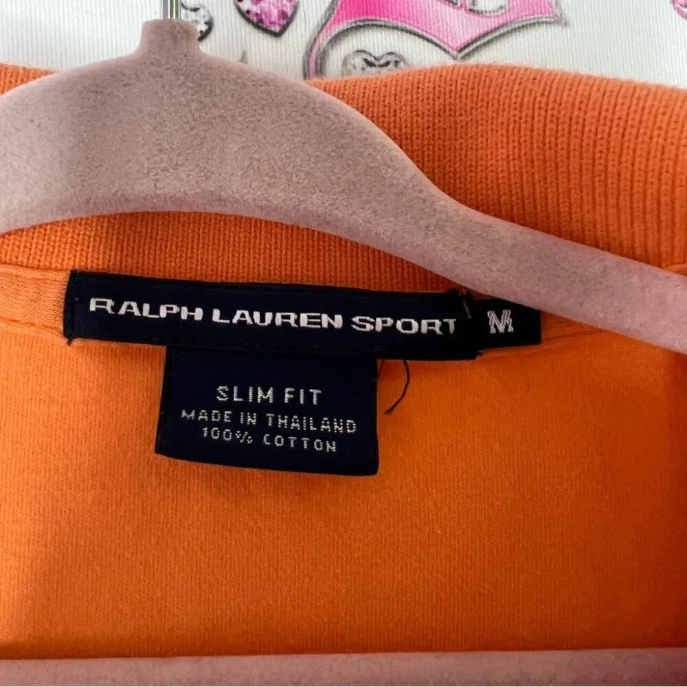 Ralph Lauren sport Orange Polo Shirt Classic Style collared logo blue slim fit